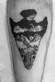 modèle noir et blanc de jambe rétro style nuit rurale tatouage