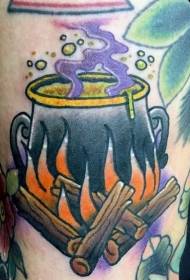 arm old school farve brændende pot tatovering billede
