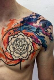 immagine del tatuaggio dell'inchiostro della spruzzata dell'acquerello del modello creativo della linea nera del torace del ragazzo
