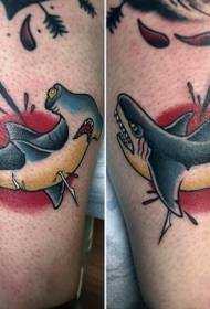 leg color old school forked shark tattoo picture