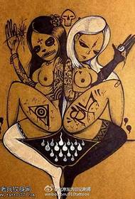 European and American style black and white girl manuscript tattoo pattern