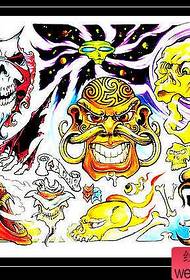 Cartoon skull ghost tattoo pattern