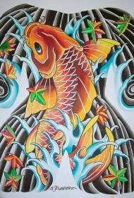 Manoscritto tatuaggio koi oro color giapponese