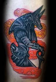 color cartoon dio egizio Anubi e nuvola tattoo pattern