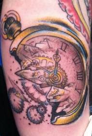 modèle de tatouage horloge cassé couleur de style de dessin animé