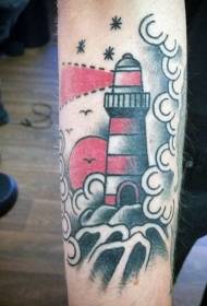 caj npab xim laus lub tsev kawm ntawv lighthouse tattoo qauv