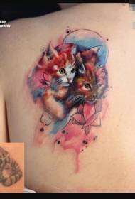 назад аквареллю колір кота та квітка татуювання візерунок