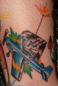piccolo giocattolo di colore di vecchio stile Modello del tatuaggio dell'aeroplano
