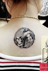女生背部一幅双鱼座纹身图案
