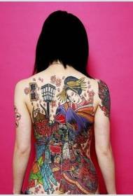 पछाडि रंग जापानी महिला ट्याटू चित्र