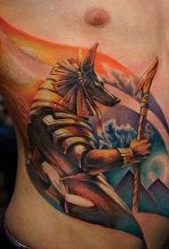 side rib watercolor Anubis tattoo pattern