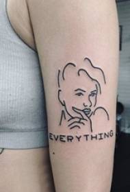 braccio della ragazza sulla linea nera foto creativa del tatuaggio del ritratto della ragazza astratta