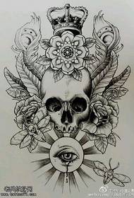 hand-painted crown skull floral tattoo pattern