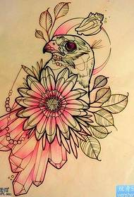manuscrit patró de tatuatge de flors d'aus