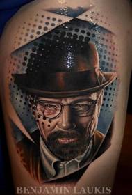 pečių spalva tikroviškas filmo herojaus portretas tatuiruotės paveikslas