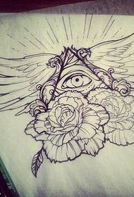 上帝之眼翅膀玫瑰纹身图案