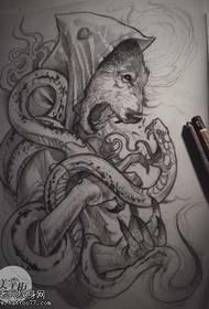 Manoscritto Wolf Snake Tattoo Pattern