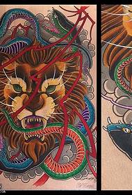 手稿獅子蛇紋身圖案