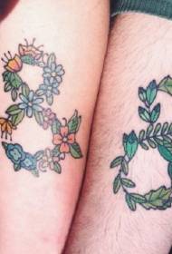 Άπειρο σύμβολο τατουάζ πρότυπο συνδυασμού λουλουδιών φυτών
