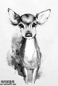 ຮູບແຕ້ມ Tattoo Deer ສີຂີ້ເຖົ່າສີດໍາ