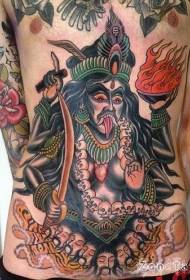 Abdomen nueva escuela color malvado patrón de tatuaje de diosa india