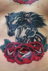 boja trbuha tri konja i ruža tetovaža uzorak