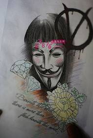 Foto del manoscritto del tatuaggio del ritratto di V vendetta