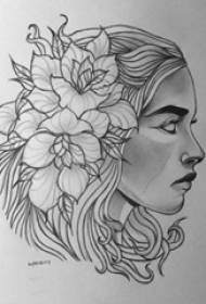 manoscritto del tatuaggio del ritratto delle ragazze squisite creative dei bei fiori neri di schizzo grigio grigio