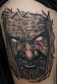 Horror Style Bearded Evil Man Tattoo Model