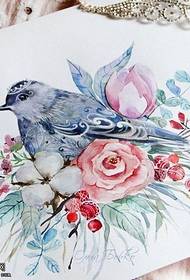 Rukopis maľoval čerstvý vták kvetina tetovanie vzor