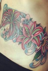 brzuch piękne kolorowe różne kwiatowe wzory tatuaży