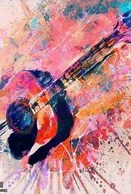modello di tatuaggio chitarra di colore