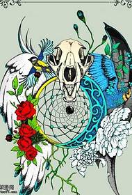 Manoscritto Antelope Wing Peony Flower Tattoo Pattern