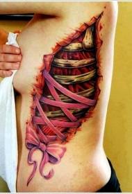 modello di tatuaggio strappo realistico colore della pelle del muscolo lato vita
