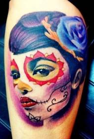 warna lengan gadis kematian pola tato potret