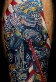 Bandera americana con patrón de tatuaje de bombero
