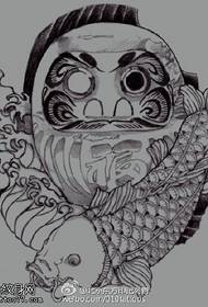 Modello di tatuaggio uovo Dharma koi bianco e nero