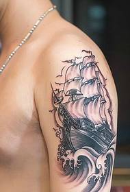 young party arm black and white sailing tattoo picture