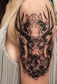 炯炯There is a black and white deer tattoo pattern of the god's arm