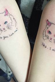 дівчина припливу подвійний рука милий маленький кіт татуювання малюнок