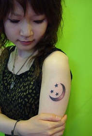 Little Beauty Arm Star and Moon Tattoo