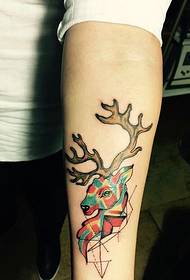 il tatuaggio di cervo di colore sul braccio è molto carino