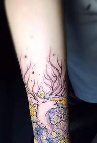 good mood arm color deer tattoo pattern