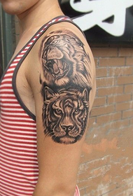 patró de tatuatge de cap de tigre que brama el braç