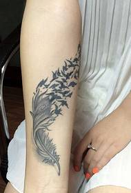 美の腕の羽の鳥の入れ墨