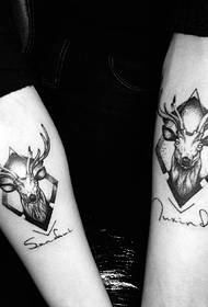 double deer combined arm couple tattoo pictures