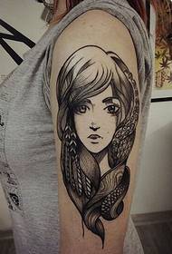 рука чорно-сіра дівчина татуювання візерунок