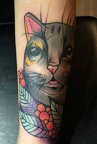 cute big eyes small cat tattoo picture on arm