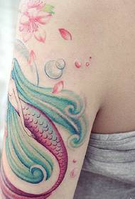 Big Arm Waterverf Mooi Meermin Tattoo-tatoeëring