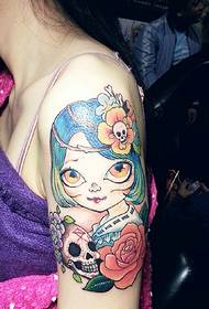 Big-eyed χαριτωμένο τατουάζ τατουάζ κορίτσι κινούμενα σχέδια
